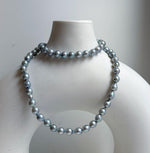 Elly’s 5.6-6mm Akoya Silver Blue ocean pearls necklace:Extreme luster mirrored, 17.6”, S925 silver necklace strand.