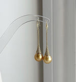 Elly’s 11mm Genius South sea deep golden ocean Pearls Earrings hooks: Extreme luster mirrored, 5.1cm high, S925 silver earrings.