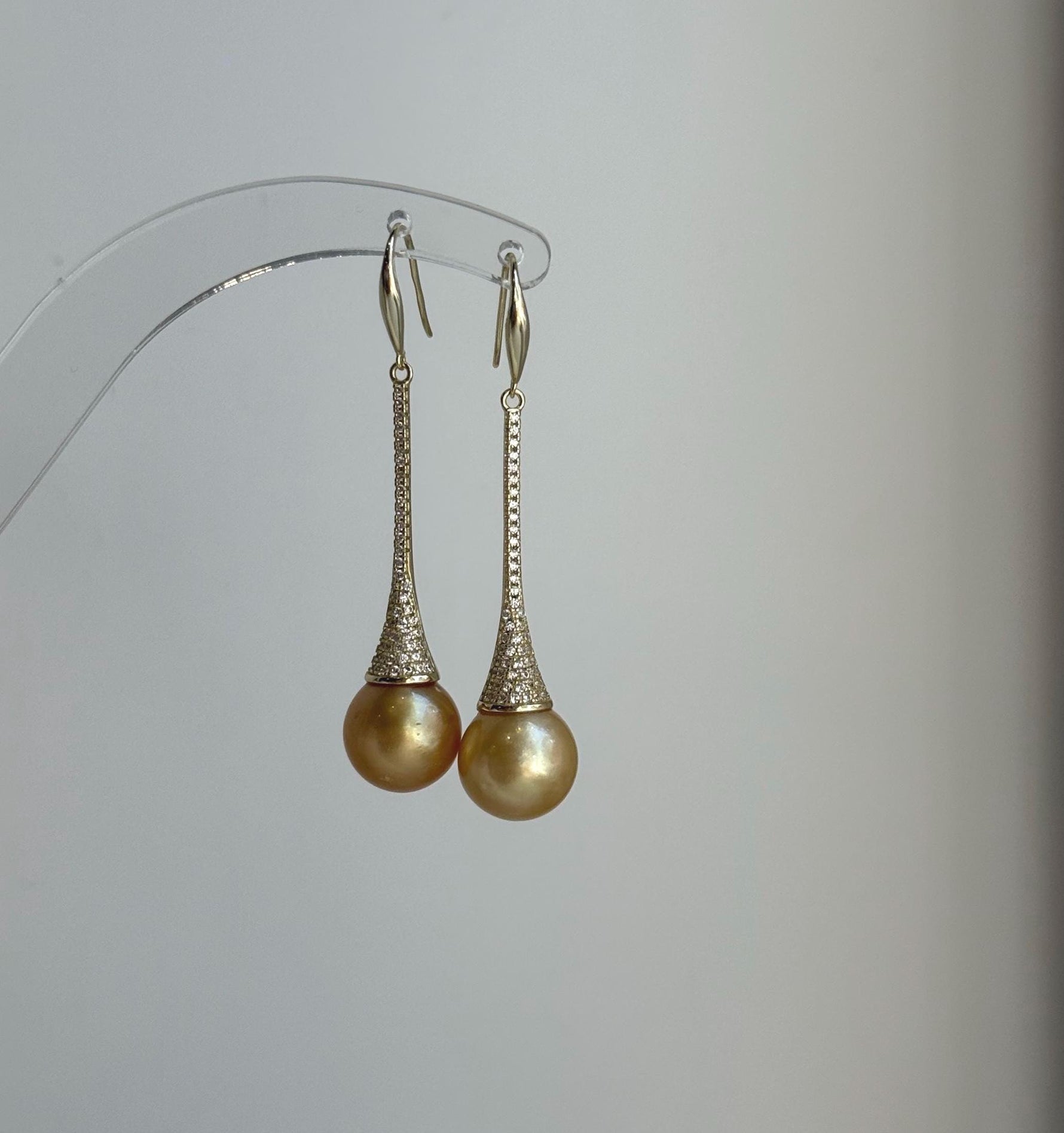 Elly’s 11mm Genius South sea deep golden ocean Pearls Earrings hooks: Extreme luster mirrored, 5.1cm high, S925 silver earrings. daily office earrings for her