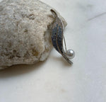 Elly’s 8.7mm Akoya ocean pearl Leaf brooch pendant 2in1: Extreme luster mirrored, 2.3x5.4cm, no chain. daily office brooch for her holiday