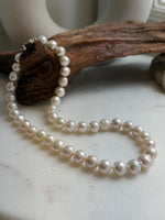Elly’s 41pcs ivory Pop Crinkle Edison Pearls Necklace Strand: Extreme luster, 9.2-11.4mm, 17.5”, S925 silver necklace. gift for her Mother’s Day