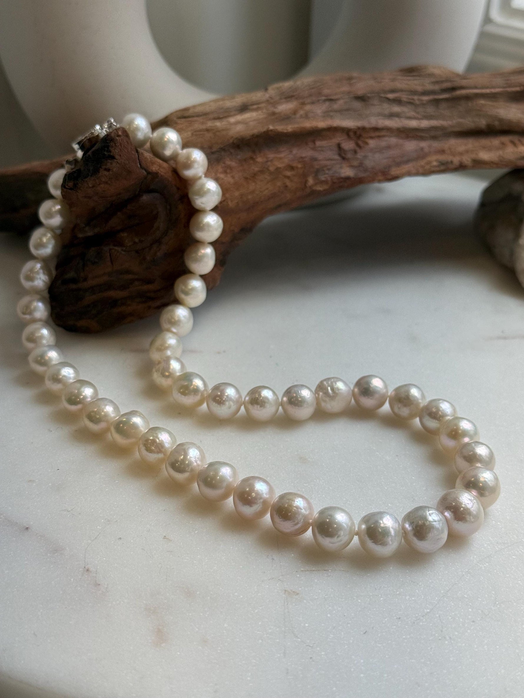 Elly’s 41pcs ivory Pop Crinkle Edison Pearls Necklace Strand: Extreme luster, 9.2-11.4mm, 17.5”, S925 silver necklace. gift for her Mother’s Day