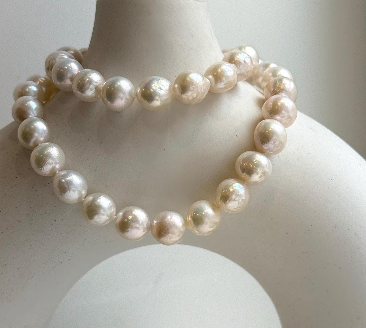 Elly’s 41pcs ivory Pop Crinkle Edison Pearls Necklace Strand: Extreme luster, 9.2-11.4mm, 17.5”, S925 silver necklace. gift for her Mother’s Day