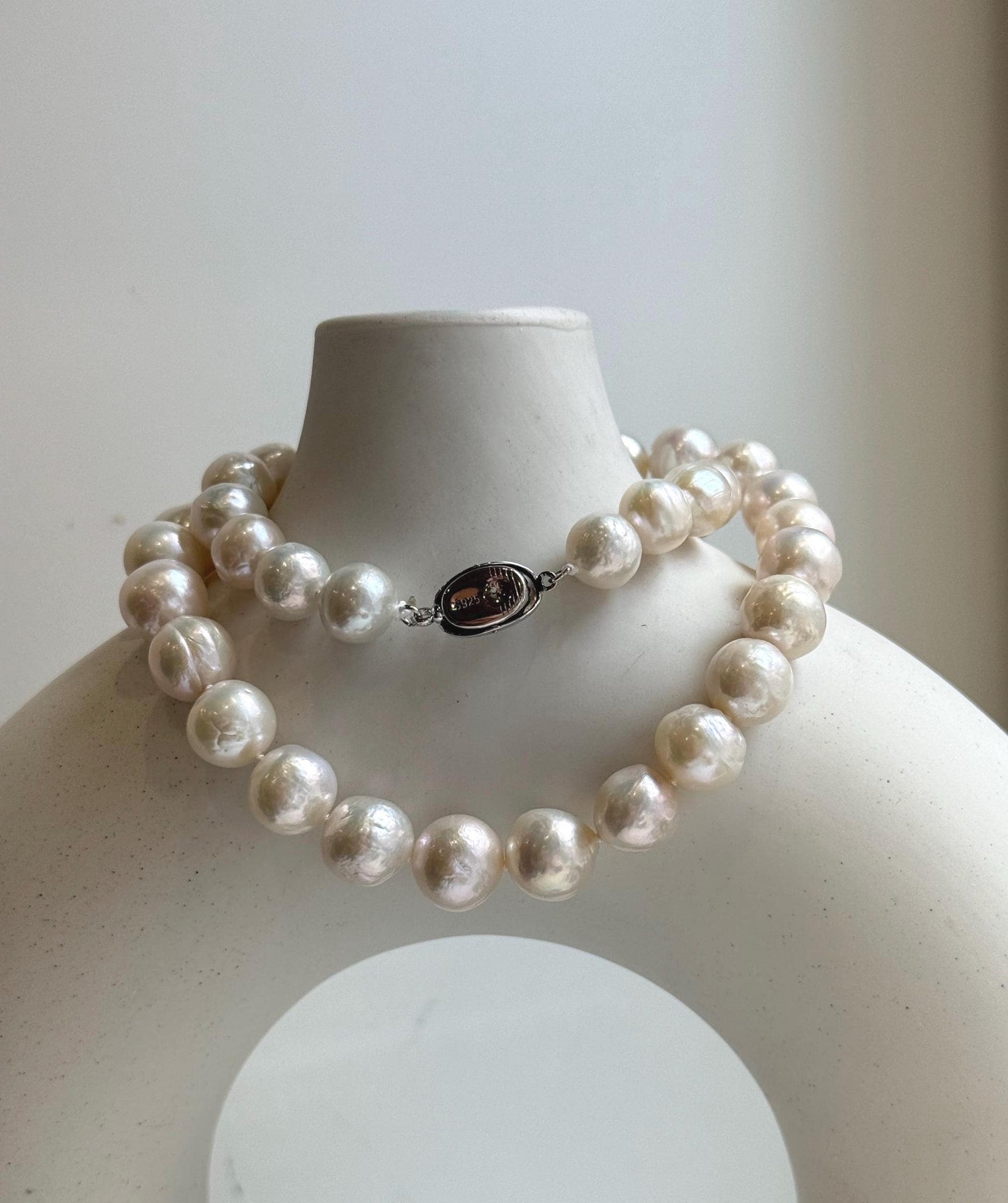 Elly’s 41pcs ivory Pop Crinkle Edison Pearls Necklace Strand: Extreme luster, 9.2-11.4mm, 17.5”, S925 silver necklace. gift for her Mother’s Day anniversary