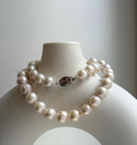 Elly’s 41pcs ivory Pop Crinkle Edison Pearls Necklace Strand: Extreme luster, 9.2-11.4mm, 17.5”, S925 silver necklace. gift for her Mother’s Day