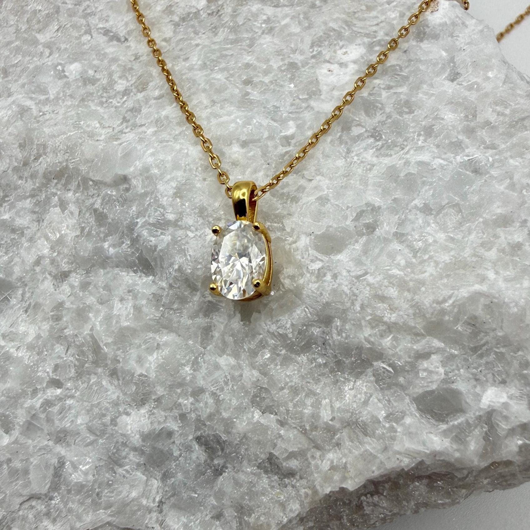 Oval Cut Moissanite 4-Prong Necklace | 1.0 CT D/VVS1 Flawless Brilliant Cut Moissanite Pendant | Solid S925 Silver Minimalist Jewelry