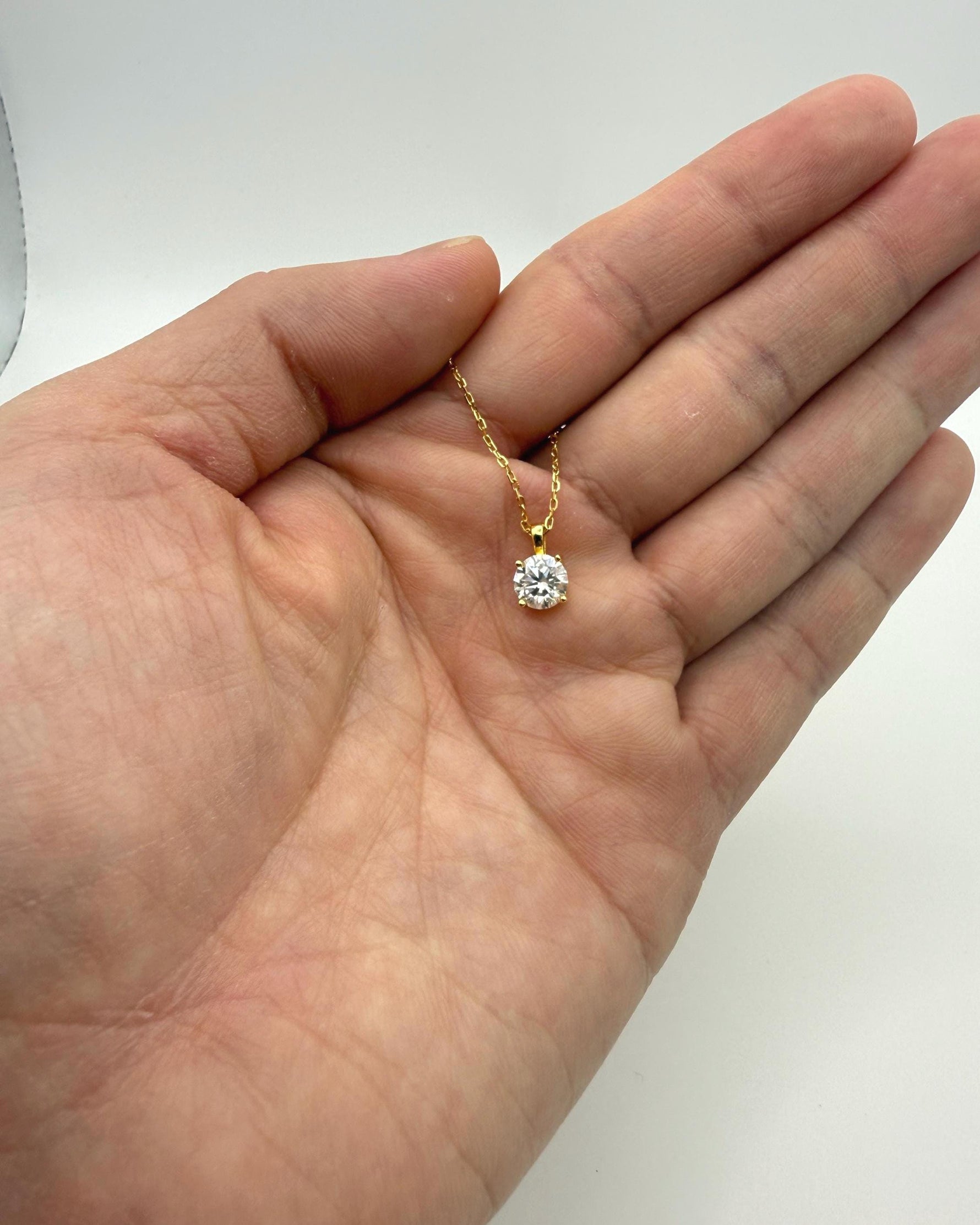 Round Cut Moissanite 4-Prong Necklace | 1.0 CT D/VVS1 Flawless Brilliant Cut Moissanite Pendant | Solid S925 Silver Minimalist Jewelry