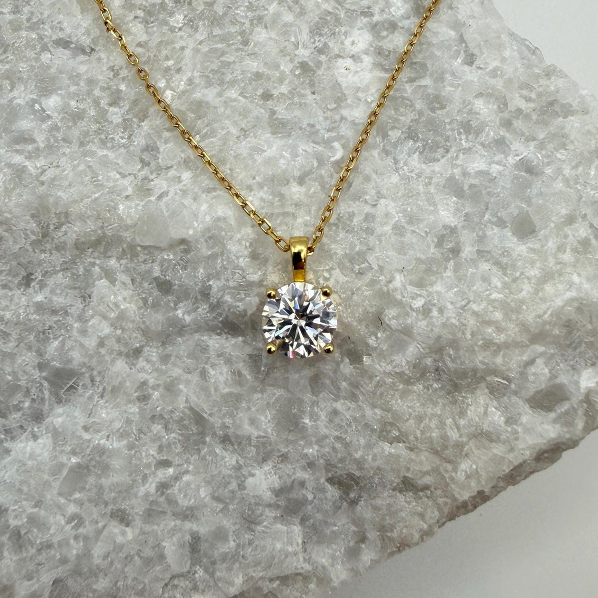 Round Cut Moissanite 4-Prong Necklace | 1.0 CT D/VVS1 Flawless Brilliant Cut Moissanite Pendant | Solid S925 Silver Minimalist Jewelry