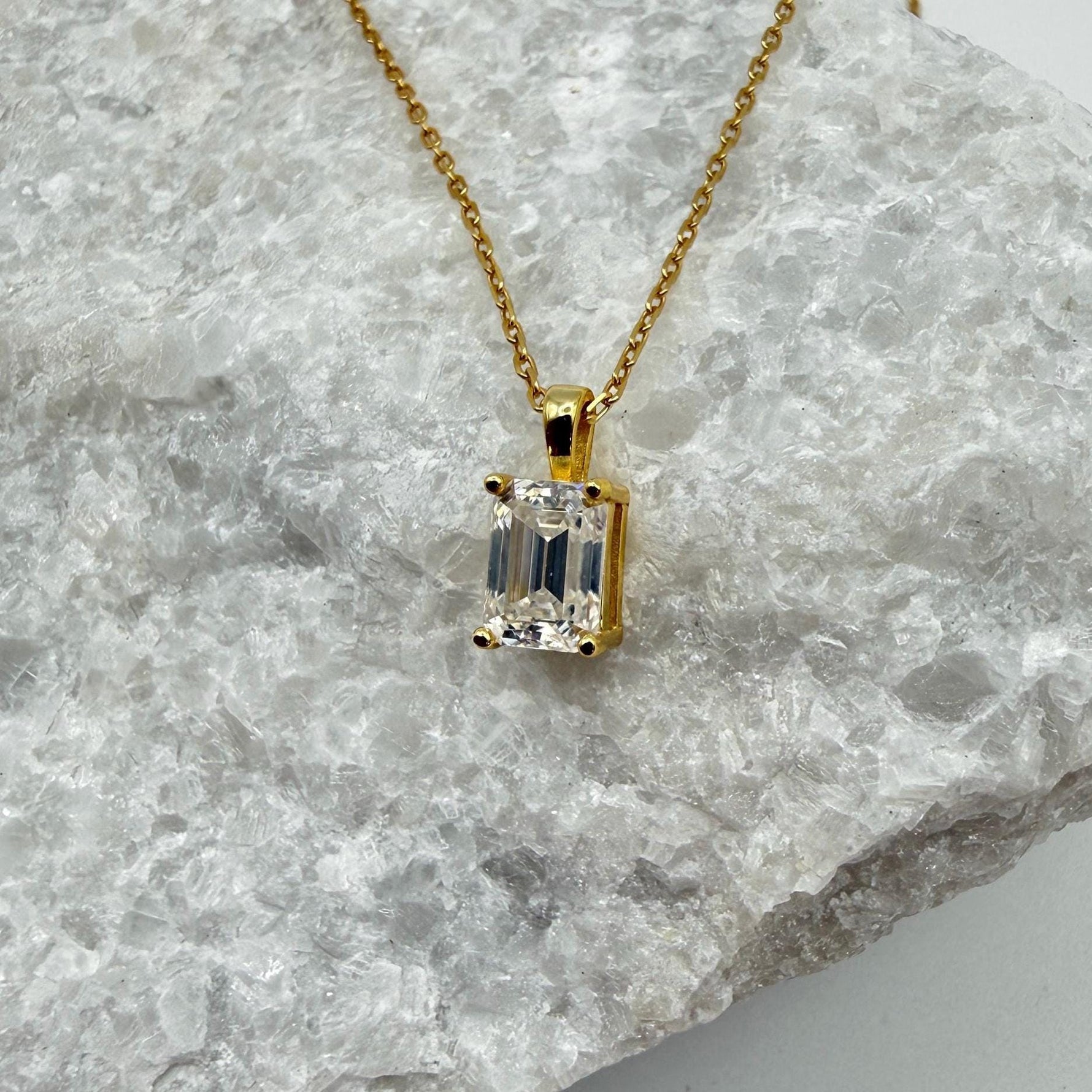 Emerald Cut Moissanite 4-Prong Necklace | 1.0 CT D/VVS1 Flawless Brilliant Cut Moissanite Pendant | Solid S925 Silver Minimalist Jewelry