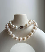 Elly’s 41pcs ivory Pop Crinkle Edison Pearls Necklace Strand: Extreme luster, 9.2-11.4mm, 17.5”, S925 silver necklace. gift for her Mother’s Day