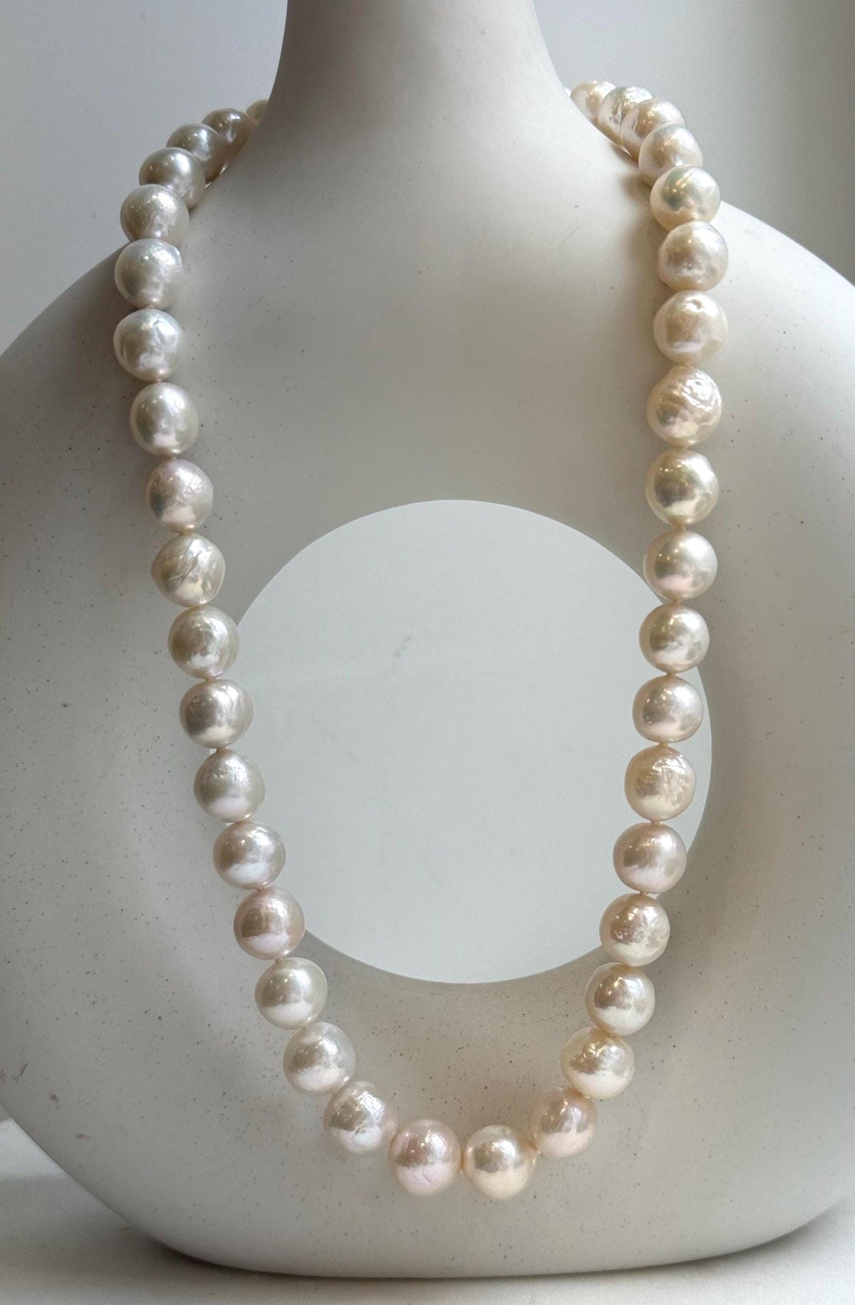 Elly’s 41pcs ivory Pop Crinkle Edison Pearls Necklace Strand: Extreme luster, 9.2-11.4mm, 17.5”, S925 silver necklace. gift for her Mother’s Day