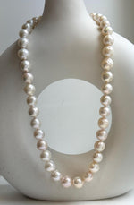 Elly’s 41pcs ivory Pop Crinkle Edison Pearls Necklace Strand: Extreme luster, 9.2-11.4mm, 17.5”, S925 silver necklace. gift for her Mother’s Day