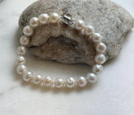 Elly’s 7.9-8.4mm Natural White Pop Crinkle Pearls Bracelet: Extreme luster mirrored, knotted, S925 silver Bracelet. high quality white pearls bracely for her party