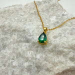 Hydrothermal Lab Emerald Pear Cut 3-Prong Necklace | 0.8 CT Teardrop Emerald Pendant | Solid S925 Silver Minimalist Jewelry