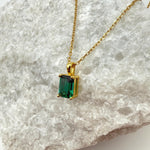 Emerald Cut Hydrothermal Emerald Necklace | 1.0 CT Lab Emerald 4-Prong Solitaire Pendant | Solid S925 Silver Minimalist Jewelry