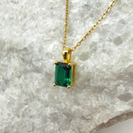 Emerald Cut Hydrothermal Emerald Necklace | 1.0 CT Lab Emerald 4-Prong Solitaire Pendant | Solid S925 Silver Minimalist Jewelry