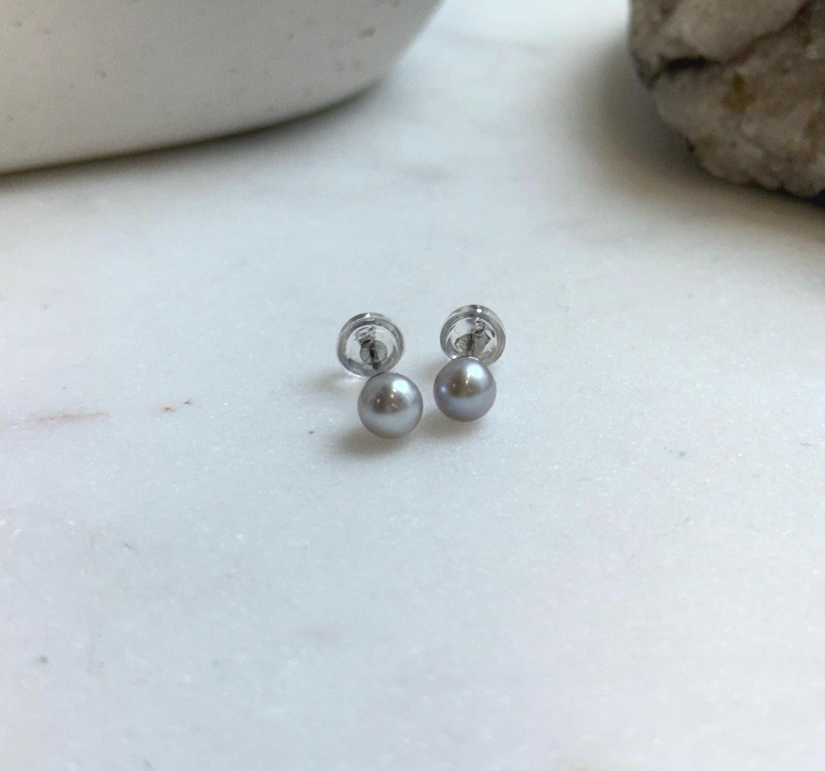 Elly’s 5.2mm Akoya ocean Natural Blue silver pearls earings: Extreme luster mirrored, s925 silver minimalist earrings studs.