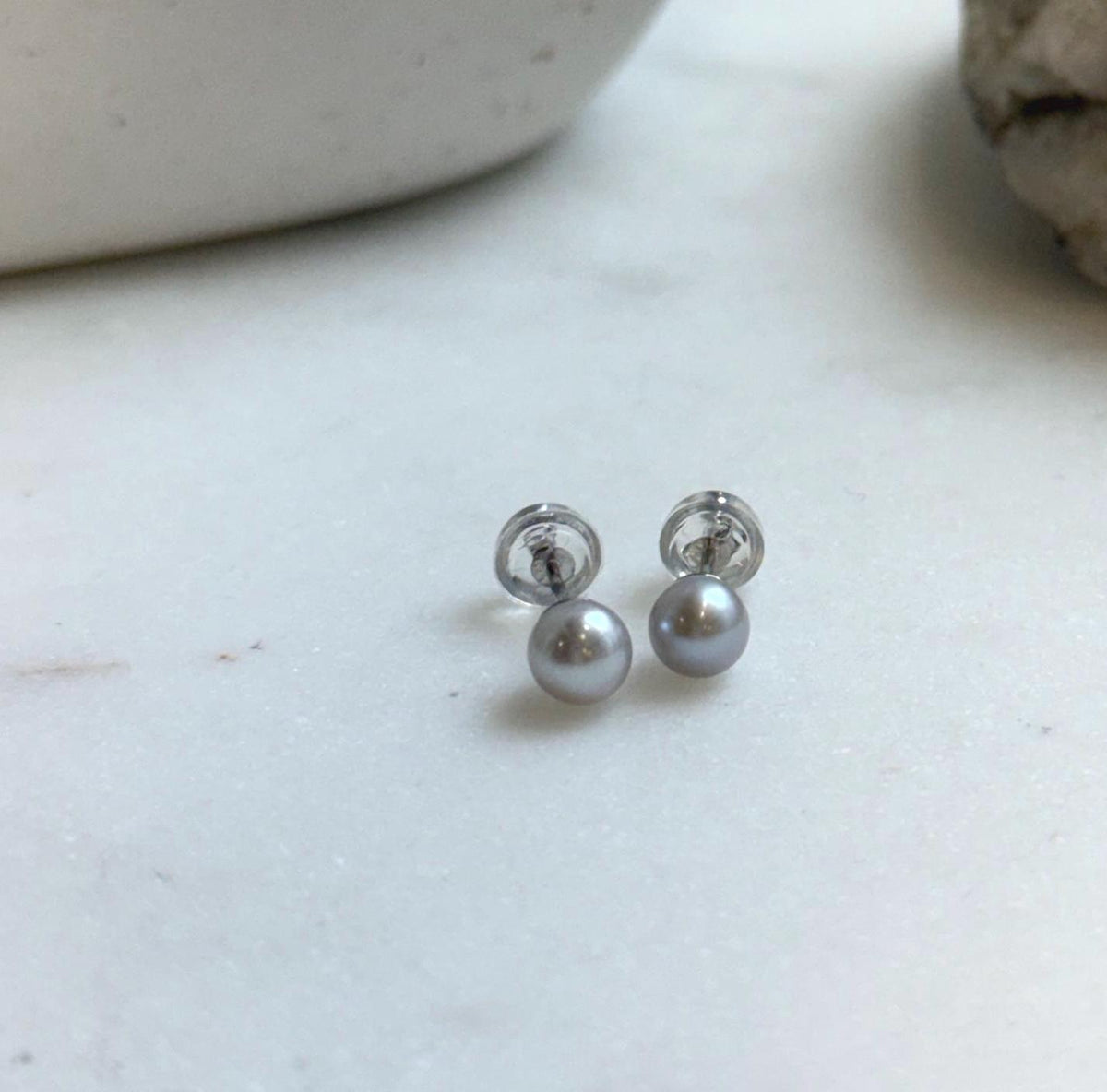 Elly’s 5.2mm Akoya ocean Natural Blue silver pearls earings: Extreme luster mirrored, s925 silver minimalist earrings studs.