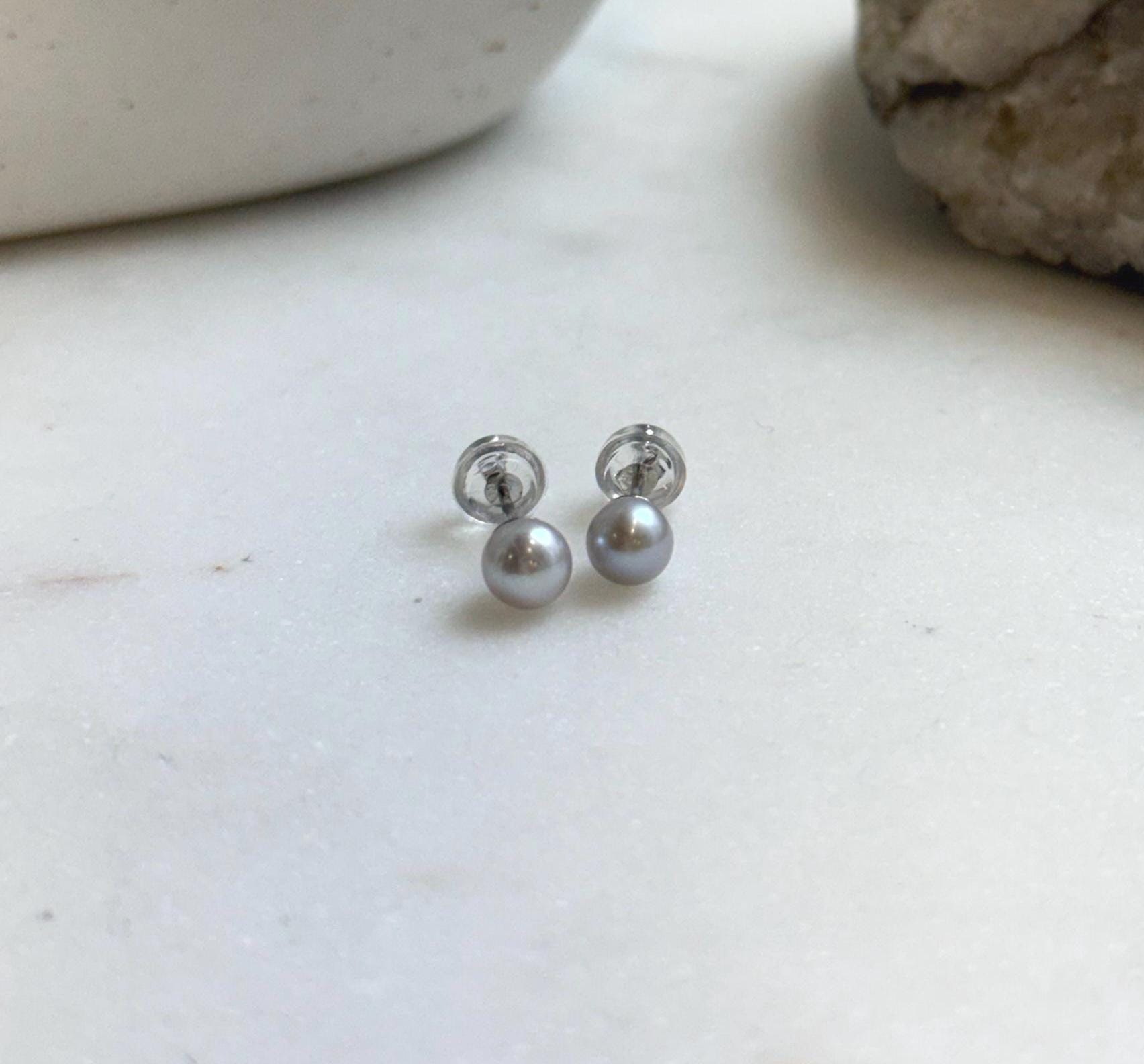 Elly’s 5.2mm Akoya ocean Natural Blue silver pearls earings: Extreme luster mirrored, s925 silver minimalist earrings studs.