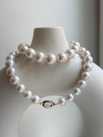 Elly’s 43pcs White Edison Pearls Necklace Strand: Extreme luster, 9.2-12mm, 19.3”, S925 silver necklace.