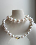 Elly’s 43pcs White Edison Pearls Necklace Strand: Extreme luster, 9.2-12mm, 19.3”, S925 silver necklace. daily office Edison white pearls necklace strand for her statement