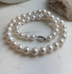 Elly’s 43pcs White Edison Pearls Necklace Strand: Extreme luster, 9.2-12mm, 19.3”, S925 silver necklace. daily office Edison white pearls necklace strand for her birthday