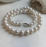 Elly’s 43pcs White Edison Pearls Necklace Strand: Extreme luster, 9.2-12mm, 19.3”, S925 silver necklace. daily office Edison white pearls necklace strand for her Mother’s Day gift
