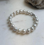 Elly’s 9.1-9.9mm Natural Ivory Pop Crinkle Pearls Bracelet: Extreme luster mirrored, knotted, S925 silver Bracelet. gift for her party