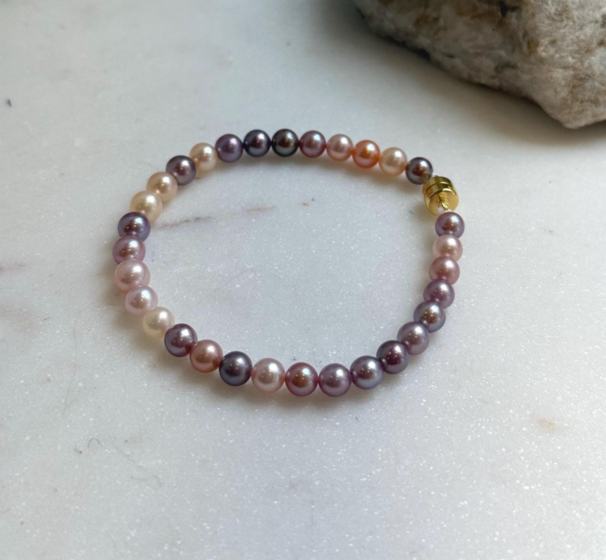 Elly’s Natural Multicolor Pearls Bracelet: Extreme luster mirrored, S925 silver Bracelet. 17cm. Daily office pearls bracelet for her