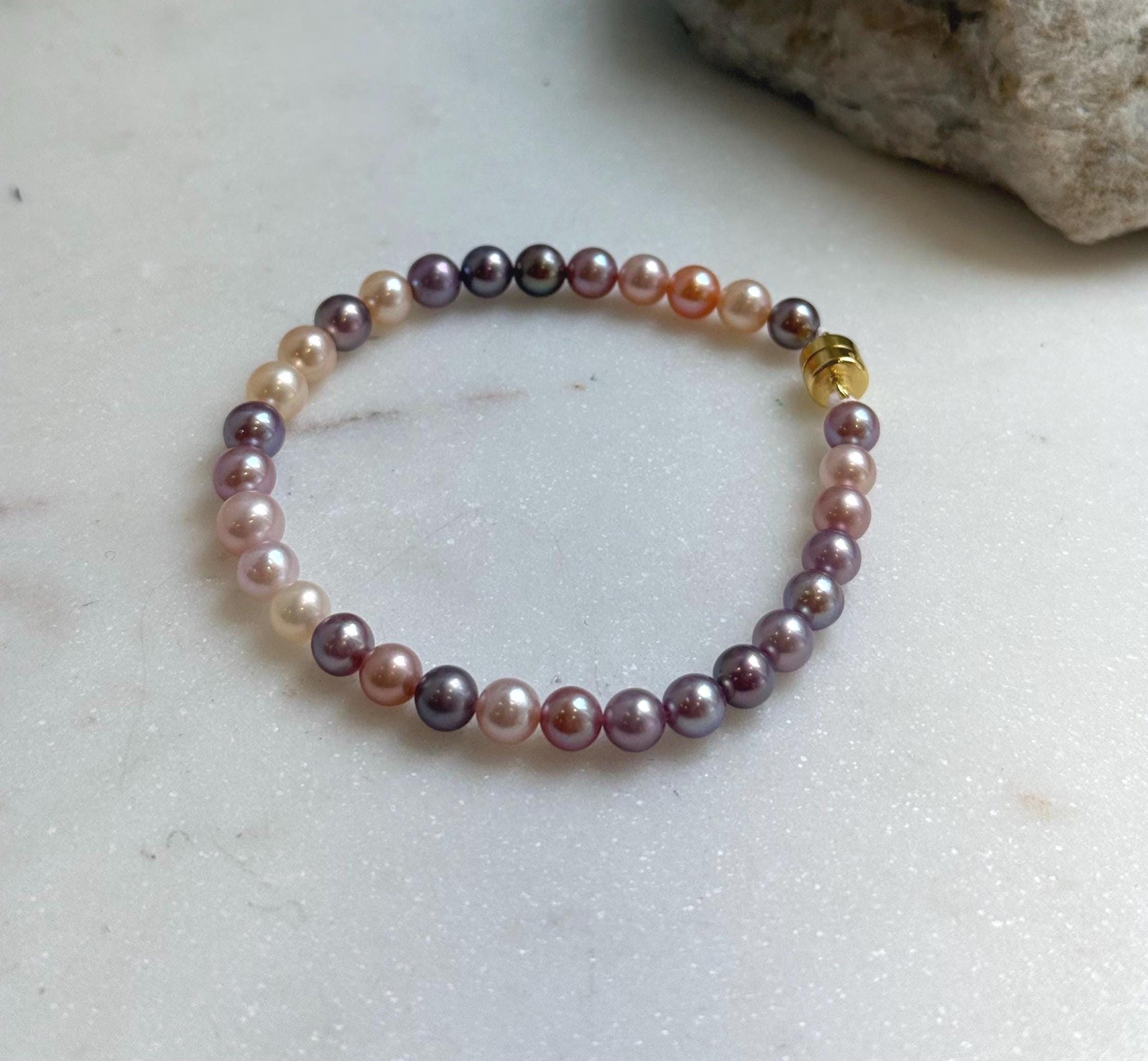Elly’s Natural Multicolor Pearls Bracelet: Extreme luster mirrored, S925 silver Bracelet. 17cm. Daily office pearls bracelet for her
