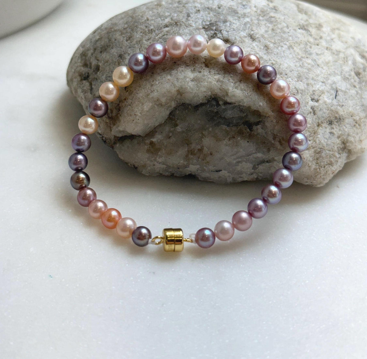 Elly’s Natural Multicolor Pearls Bracelet: Extreme luster mirrored, S925 silver Bracelet. 17cm. Daily office pearls bracelet for her