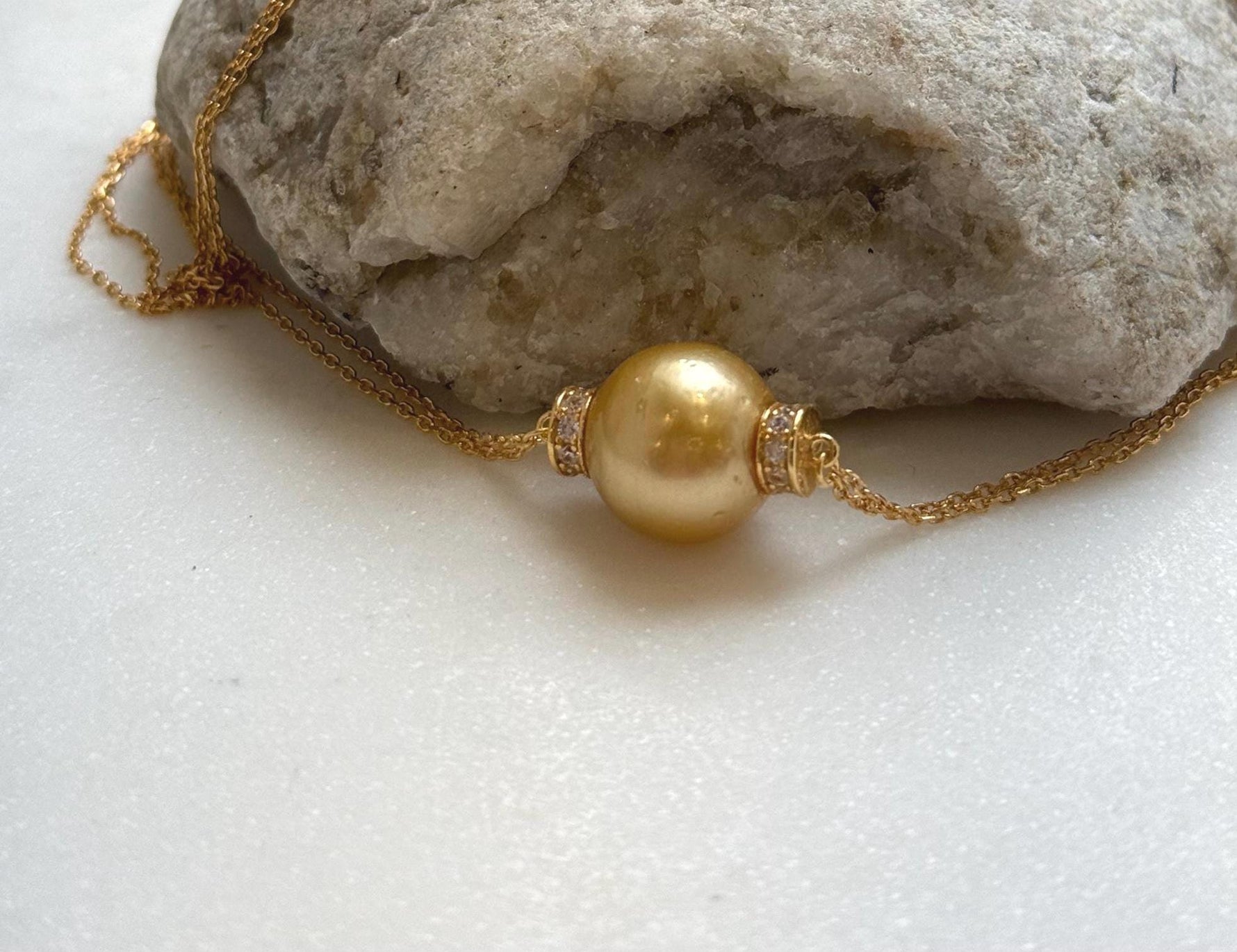 Elly’s 13.3mm South Sea deep golden Ocean Pearl Necklace set: Extreme luster mirrored, S925 silver chain set. To 19.1”. high quality south sea golden pearl fancy pendant necklace set for her birthday
