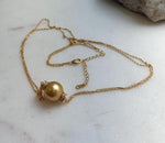 Elly’s 13.3mm South Sea deep golden Ocean Pearl Necklace set: Extreme luster mirrored, S925 silver chain set. To 19.1”. high quality south sea golden pearl fancy pendant necklace set for her party