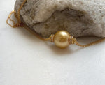 Elly’s 13.3mm South Sea deep golden Ocean Pearl Necklace set: Extreme luster mirrored, S925 silver chain set. To 19.1”. high quality south sea golden pearl fancy pendant necklace set for her
