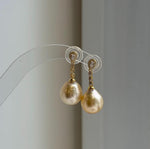 Elly’s 12.1mm Genius South sea golden ocean Pearls Earrings: Extreme luster mirrored,2.9cm high, S925 silver earrings chandeliers. high quality elegant gold pearl earrings for her birthday