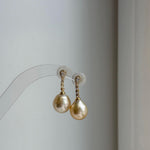 Elly’s 12.1mm Genius South sea golden ocean Pearls Earrings: Extreme luster mirrored,2.9cm high, S925 silver earrings chandeliers. high quality elegant gold pearl earrings for her