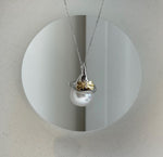 Elly’s 13.7mm Edison Cold White Pearl Witch Pendant: Extreme luster, 2.6cm high, s925 silver cool pendant necklace set. large white Edison Pearl cool pendant for her anniversary