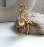 Elly’s Edison peach Gold Pearl Bird Brooch Pendant 2in1: high quality Extreme luster pearl bird brooch for her Mother’s Day gift