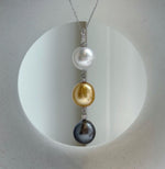 Tri 12.6-12.7mm South sea golden Tahitian Australian White pearls pendant: Extreme luster mirrored, 6.2cm high, S925 silver necklace set. daily office colored ocean pearl pendant for her