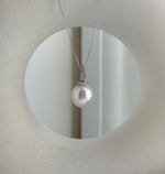 Elly’s 13.7mm Edison Cold White Pearl Pendant: Extreme luster, 2.6cm high, s925 silver minimalist pendant necklace set.