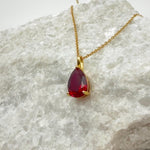 Teardrop Ruby 3-Prong Necklace | 2.0 CT Pigeon Blood Pear Cut Lab Ruby Solitaire Pendant | Solid S925 Silver Minimalist Jewelry