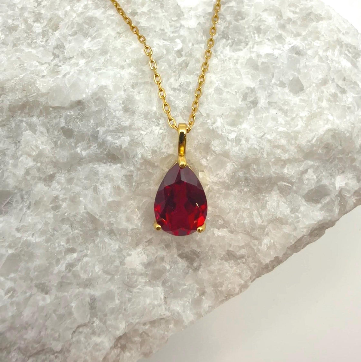 Teardrop Ruby 3-Prong Necklace | 2.0 CT Pigeon Blood Pear Cut Lab Ruby Solitaire Pendant | Solid S925 Silver Minimalist Jewelry