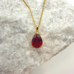 Teardrop Ruby 3-Prong Necklace | 2.0 CT Pigeon Blood Pear Cut Lab Ruby Solitaire Pendant | Solid S925 Silver Minimalist Jewelry