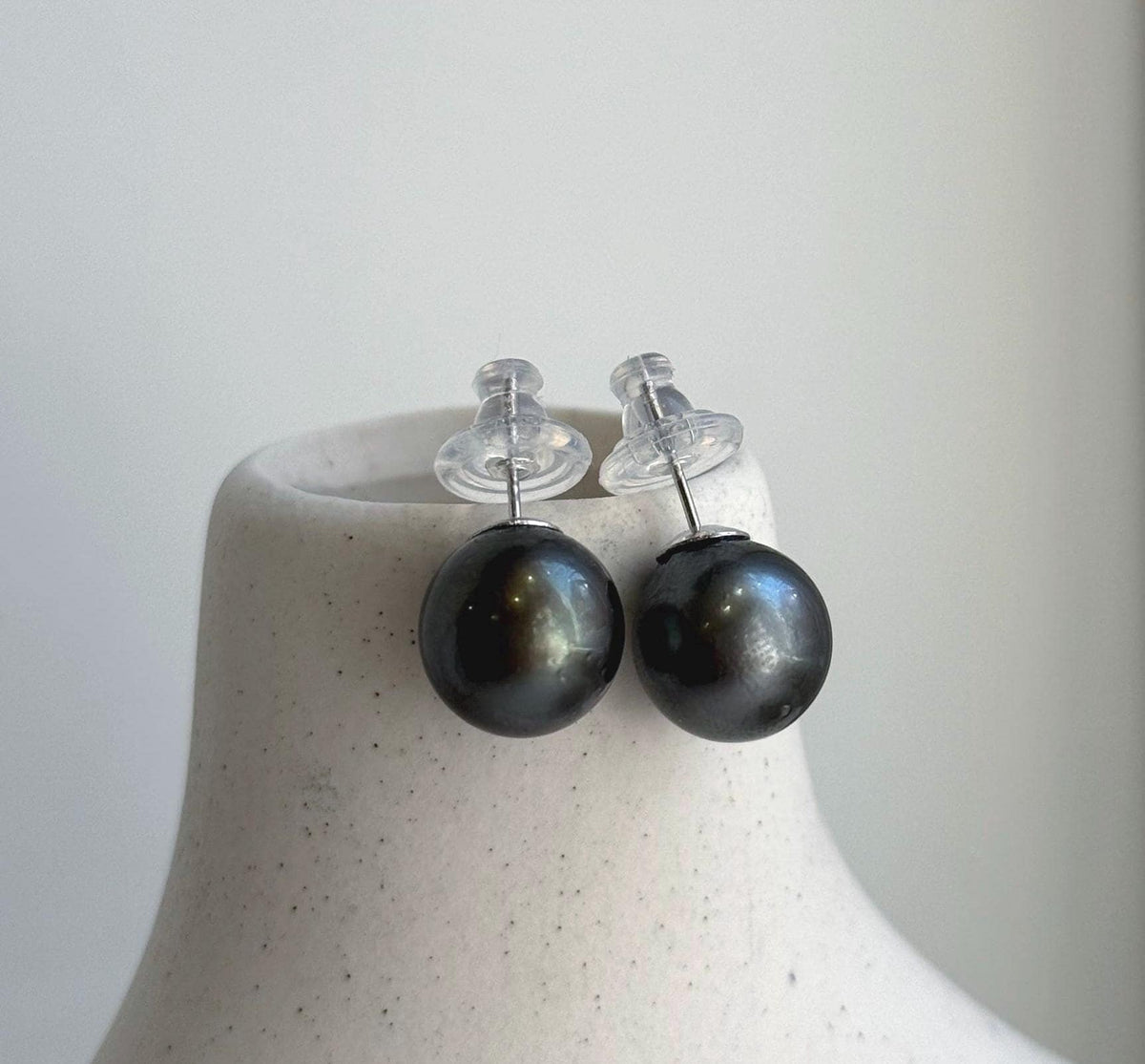 Elly’s 12.3mm Tahitian Black Platinum ocean Pearls Earrings Studs: Extreme luster Mirrored,S925 silver minimalist earrings. black pearls daily office earrings studs for her birthday