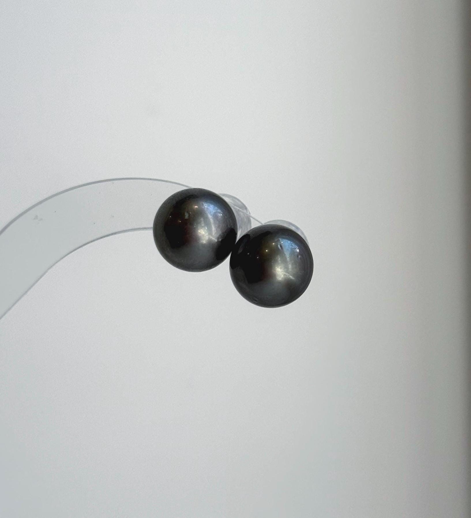 Elly’s 12.3mm Tahitian Black Platinum ocean Pearls Earrings Studs: Extreme luster Mirrored,S925 silver minimalist earrings. black pearls daily office earrings studs for her