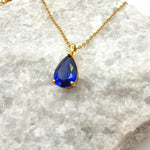 Teardrop Sapphire 3-Prong Necklace | 2.0 CT Royal Blue Pear Cut Lab Sapphire Solitaire Pendant | Solid S925 Silver Minimalist Jewelry