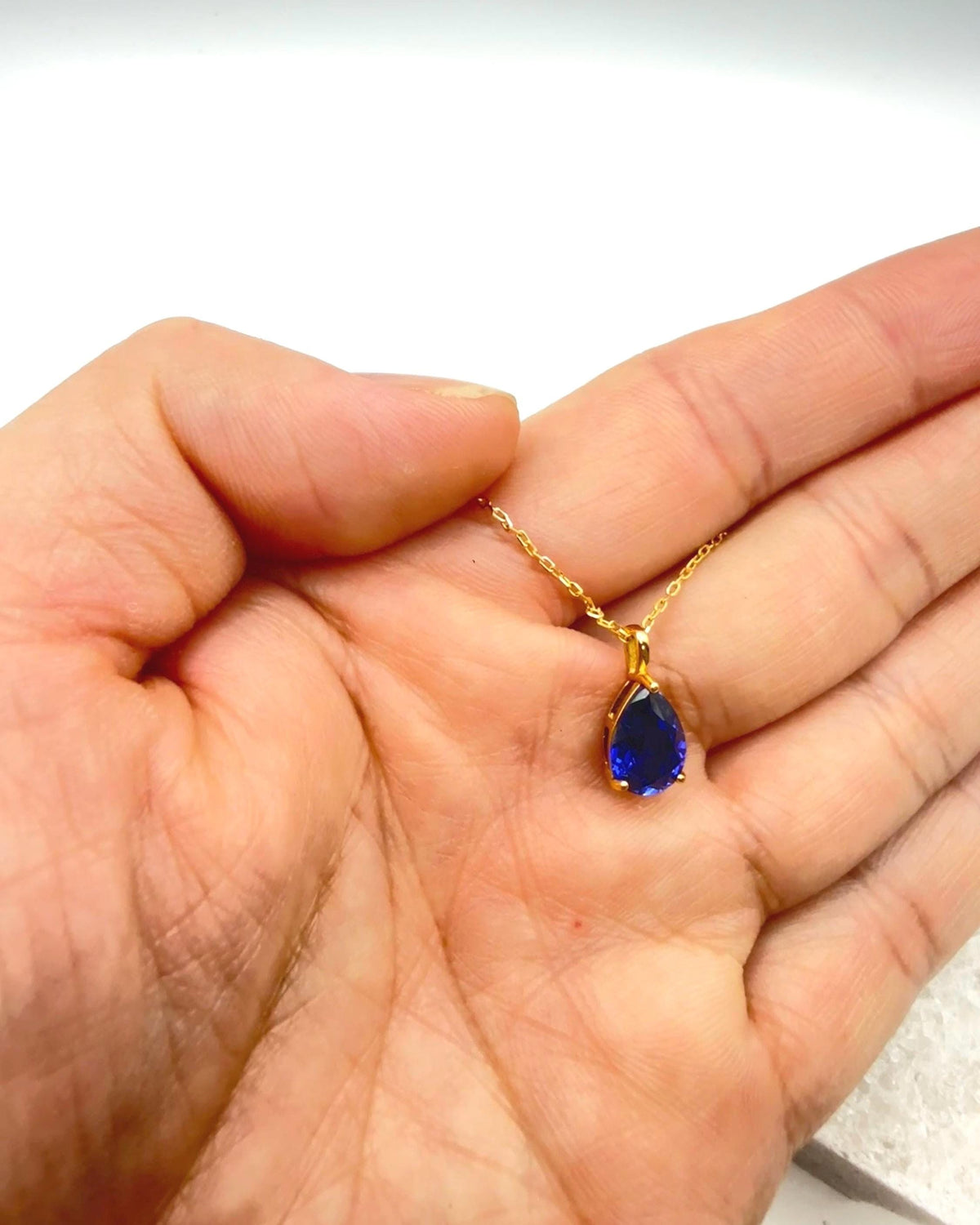 Teardrop Sapphire 3-Prong Necklace | 2.0 CT Royal Blue Pear Cut Lab Sapphire Solitaire Pendant | Solid S925 Silver Minimalist Jewelry