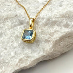 Bezel Princess Cut Aquamarine Necklace | 1.2 CT Santa Maria Blue Lab Simulant Aquamarine Pendant | Solid S925 Silver Minimalist Jewelry