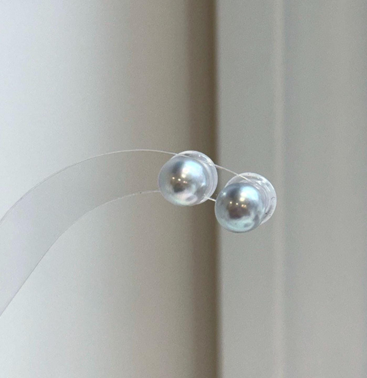 Elly’s 8.7mm Akoya blue silver ocean Pearls Earrings Studs: Extreme luster Mirrored, S925 silver minimalist earring.