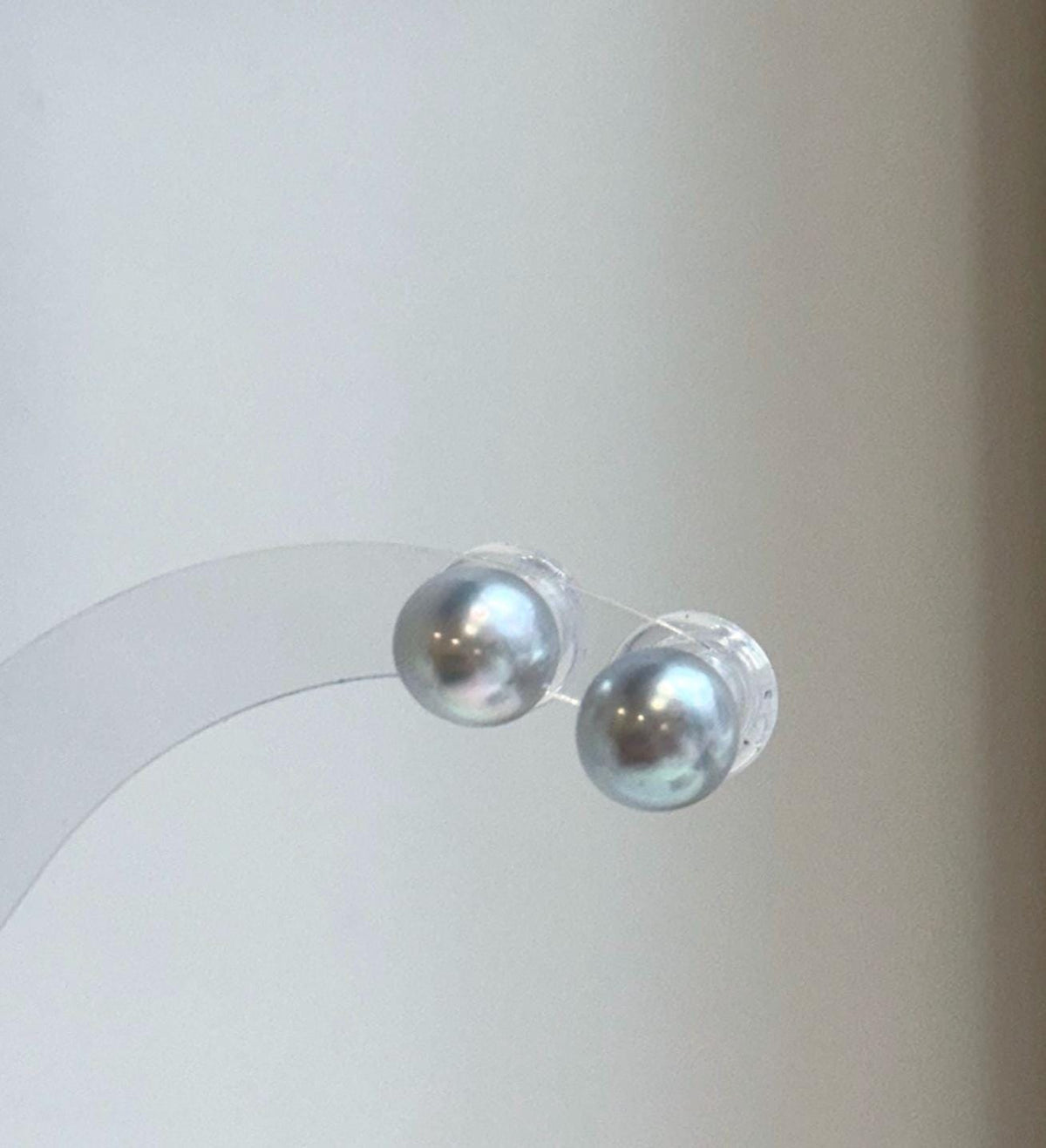 Elly’s 8.7mm Akoya blue silver ocean Pearls Earrings Studs: Extreme luster Mirrored, S925 silver minimalist earring.